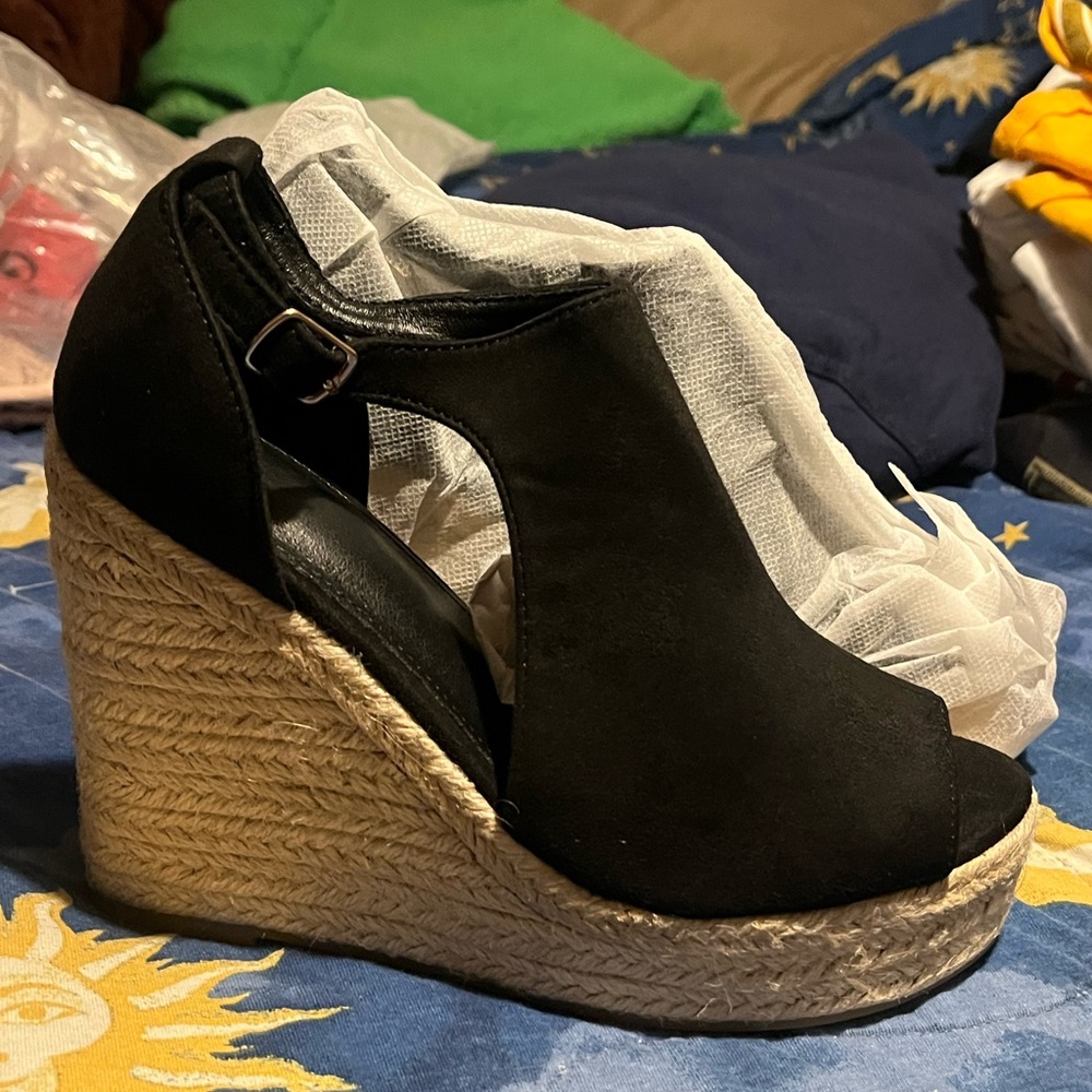 Black Wedge Espadrille Sandals BRAND NEW